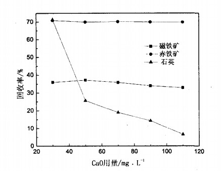 CaO用量對(duì)磁鐵礦、赤鐵礦及石英可浮性的影響